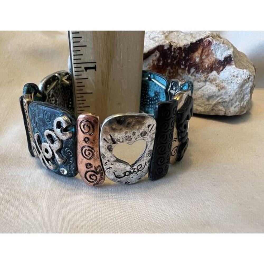 Women’s Stretchy Unique Wisdom Owl Copper & Teal Bracelet NWOT - Picture 6 of 6
